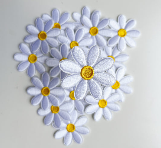 Iron on Hat Patch- Small White Daisy Flower