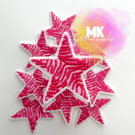 Hat Patch- Embroidered Pink Zebra Print Star