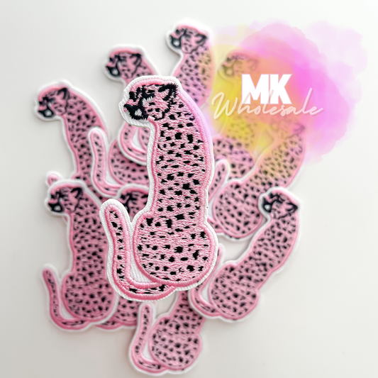 Hat Patch- Embroidered Pink Leopard
