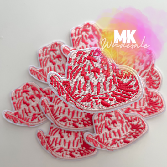 Hat Patch- Embroidered Pink Western Hat