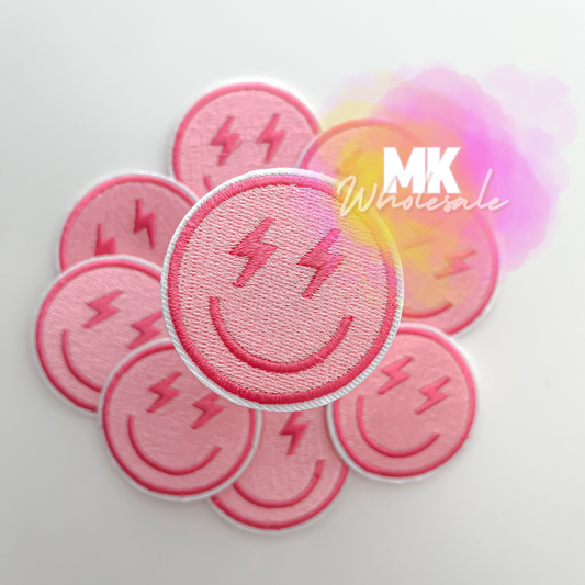 Hat Patch- Embroidered Pink Smiley