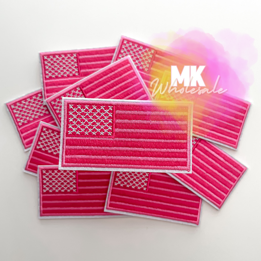 Hat Patch- Embroidered Pink American flag