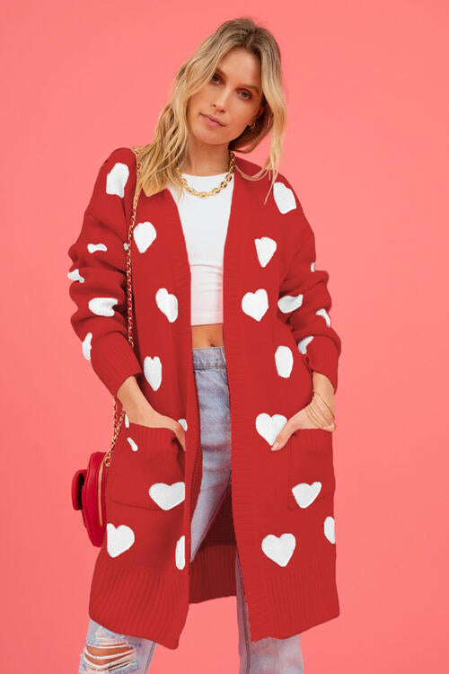 Heart Graphic Cardigan with Pockets