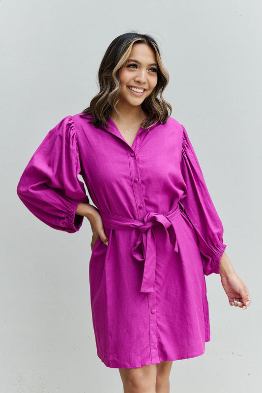 Darling Half Sleeve Belted Mini Dress in Magenta