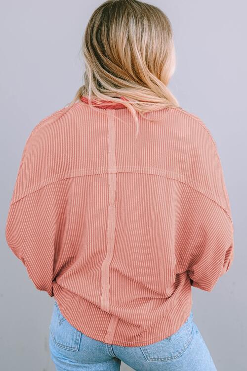 Ribbed Half Button Collared Top