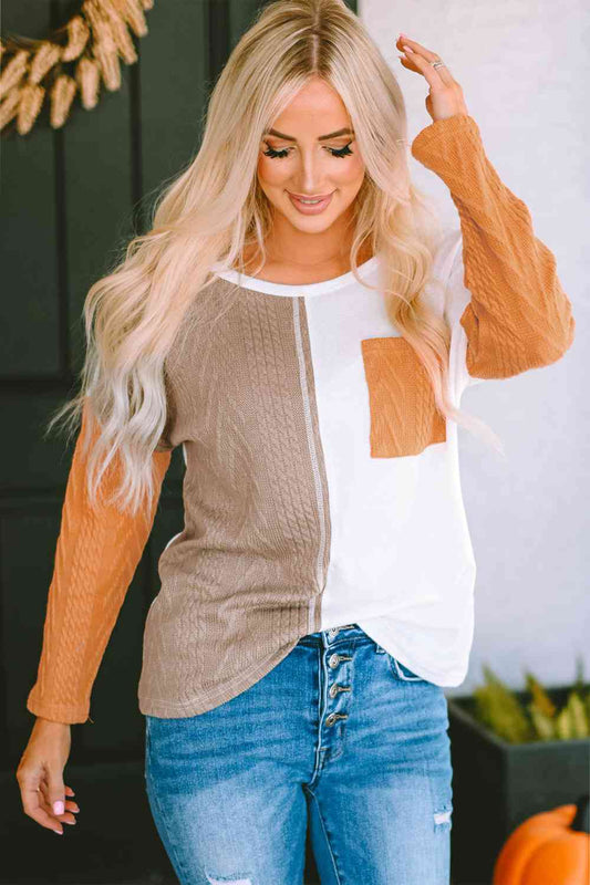 Two Sided Color Block Cable-Knit Top