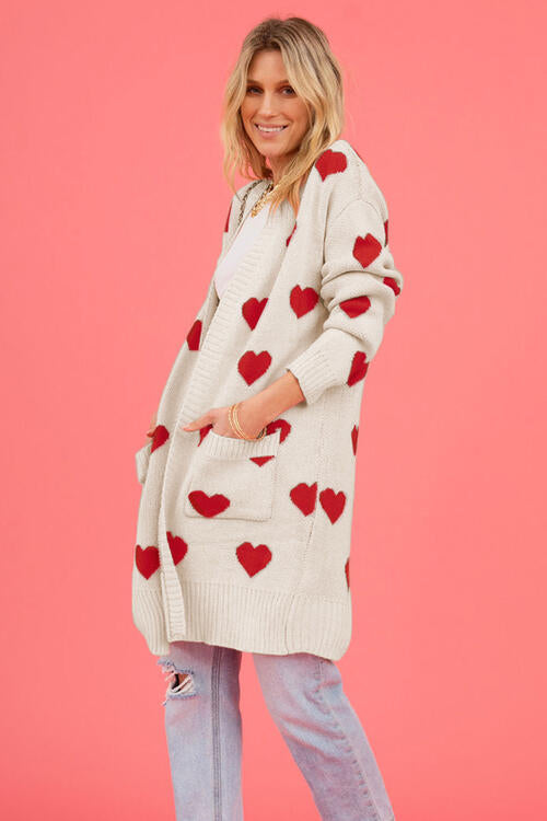 Heart Graphic Cardigan with Pockets