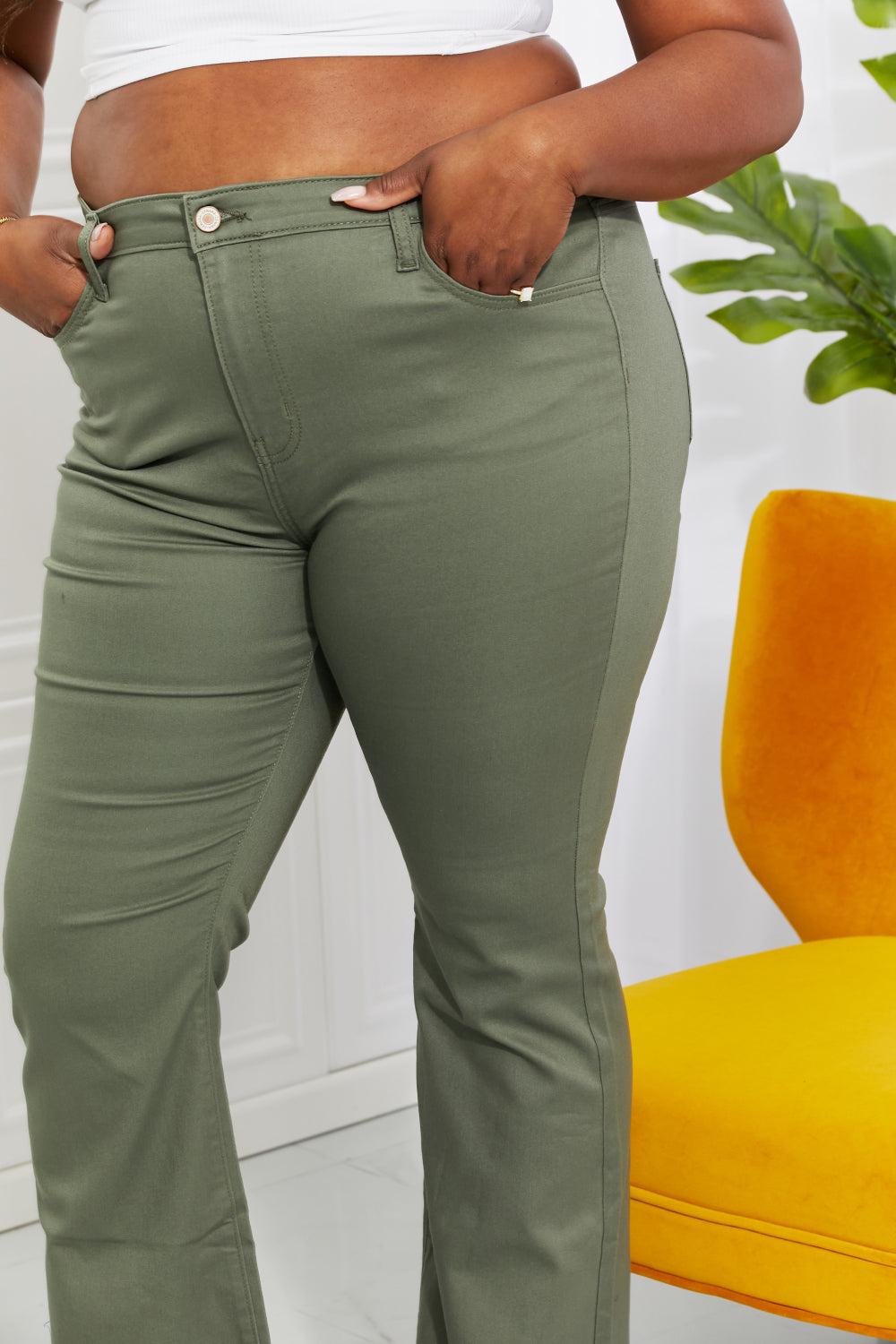 Olive High-Rise Bootcut Jeans