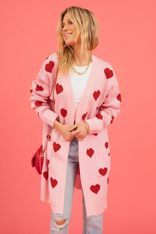 Heart Graphic Cardigan with Pockets