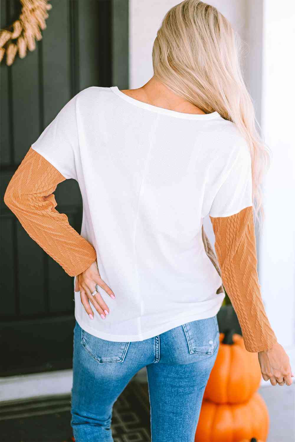 Two Sided Color Block Cable-Knit Top