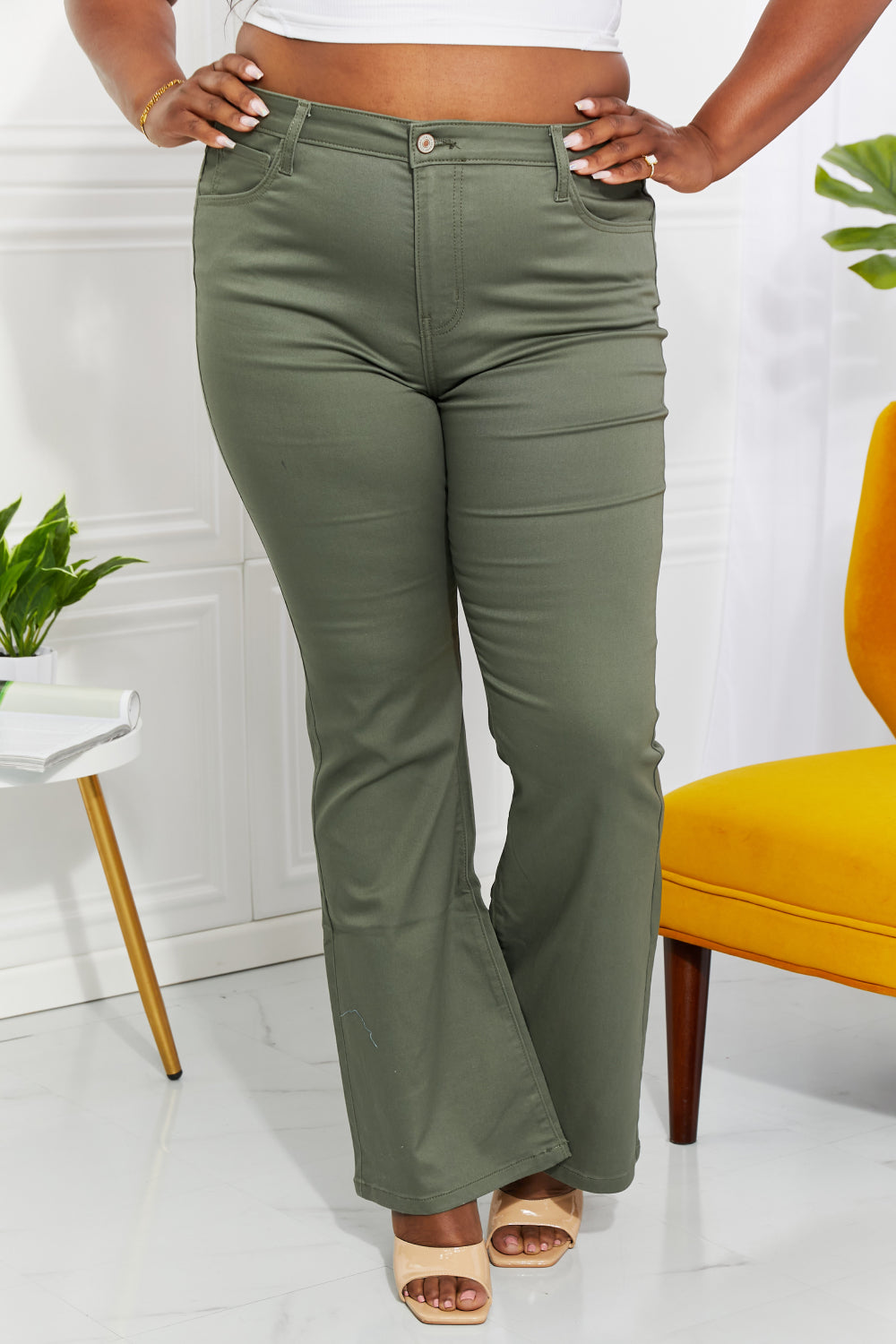Olive High-Rise Bootcut Jeans