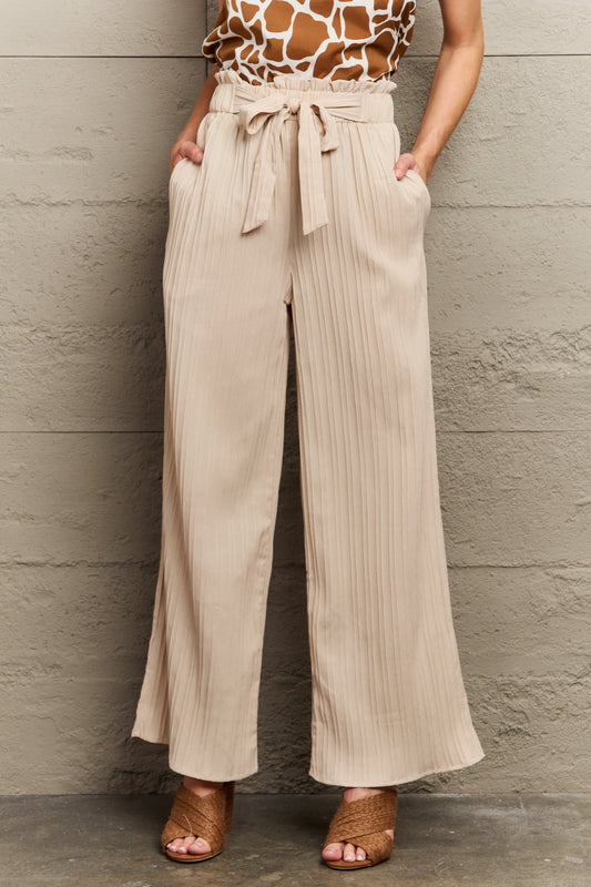 Light Apricot Tie Waist Long Pants