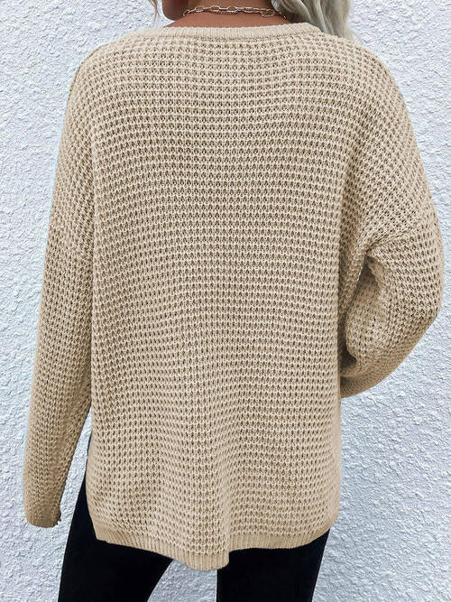 Notched Long Sleeve Sweater with Pocket