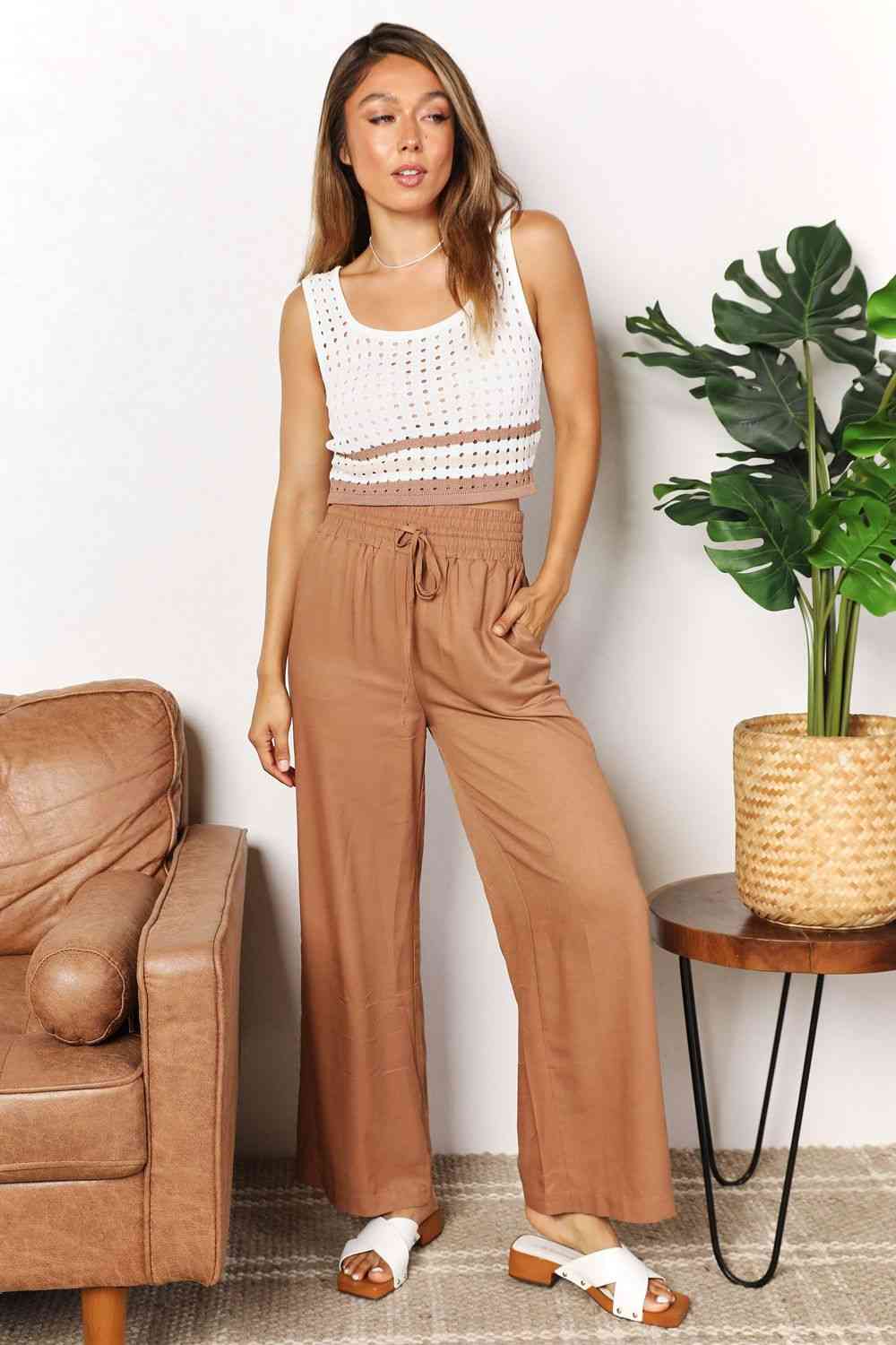 Smocked Waist Wide Leg Pants