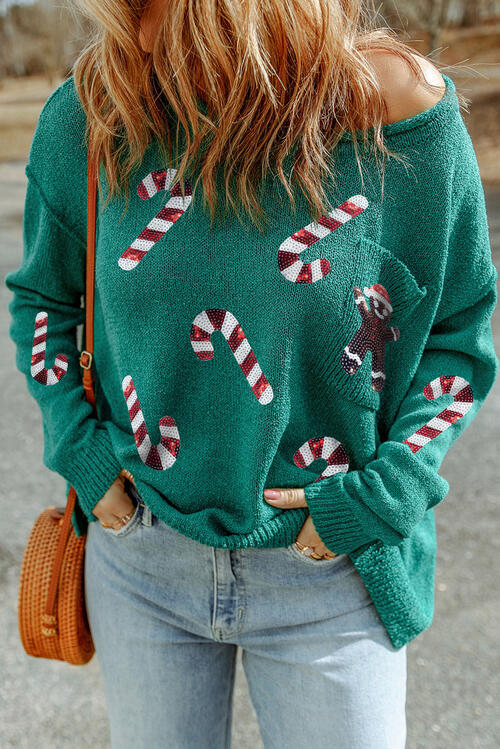 Sequin Candy Cane Sweater