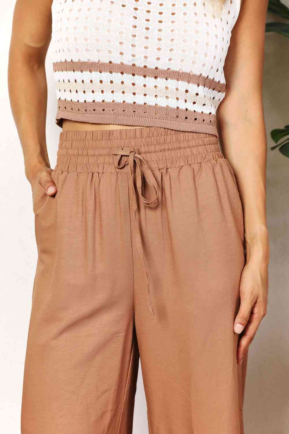 Smocked Waist Wide Leg Pants