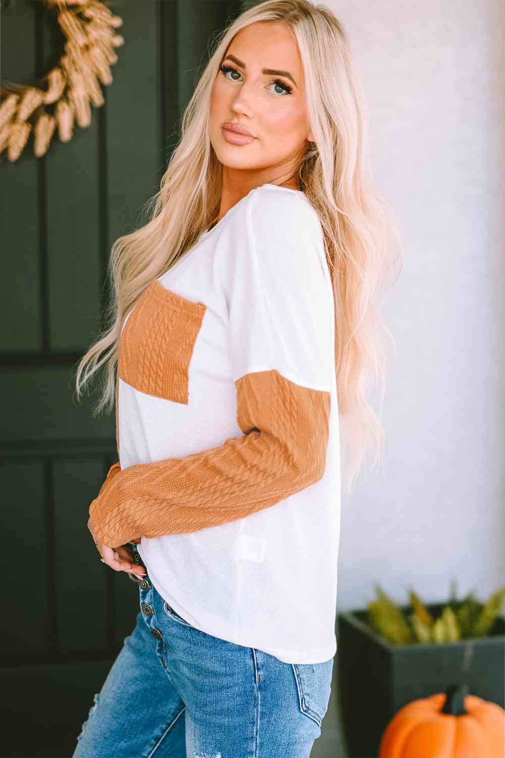 Two Sided Color Block Cable-Knit Top