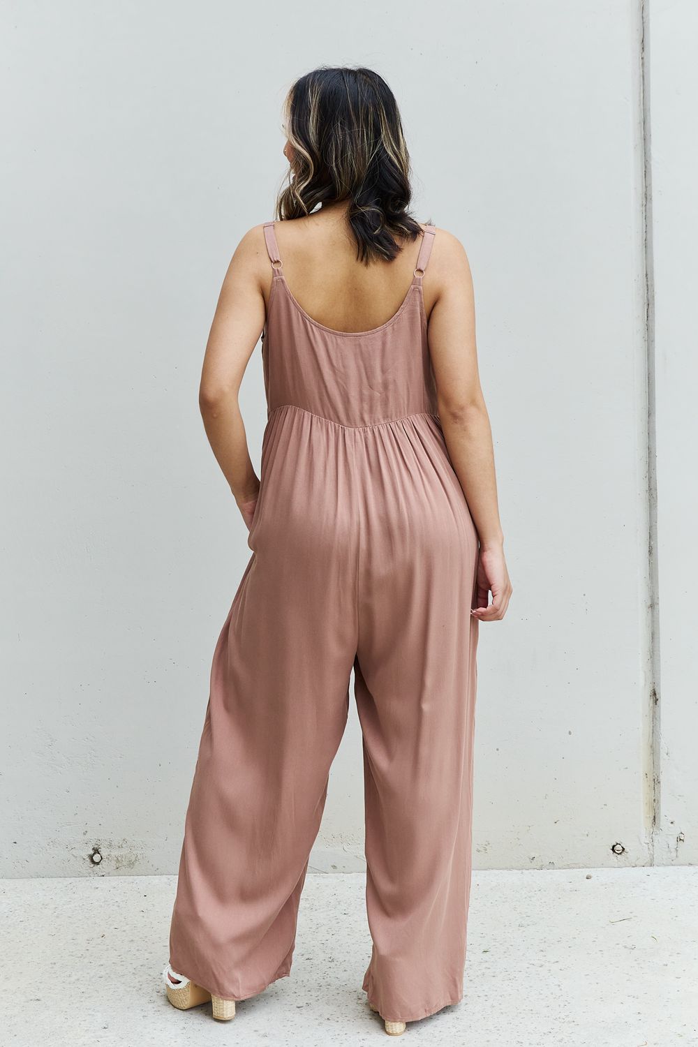 All Day Wide Leg Button Down Jumpsuit in Mocha