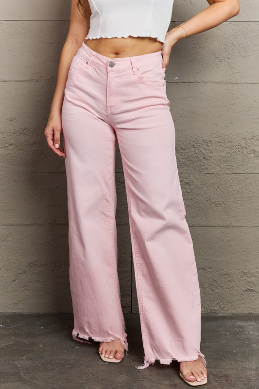 High Waist Wide Leg Jeans in Light Pink
