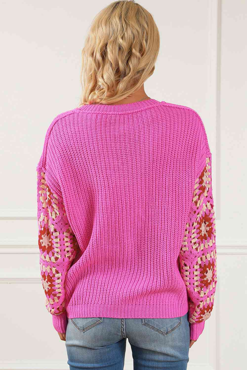 Exposed Seam V-Neck Knit Sleeve Sweater