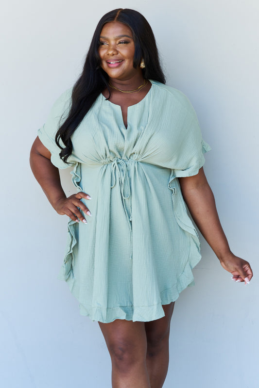 Out Of Time Hem Dress with Drawstring Waistband in Light Sage