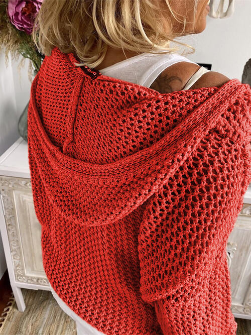 Hooded Openwork Long Sleeve Sweater