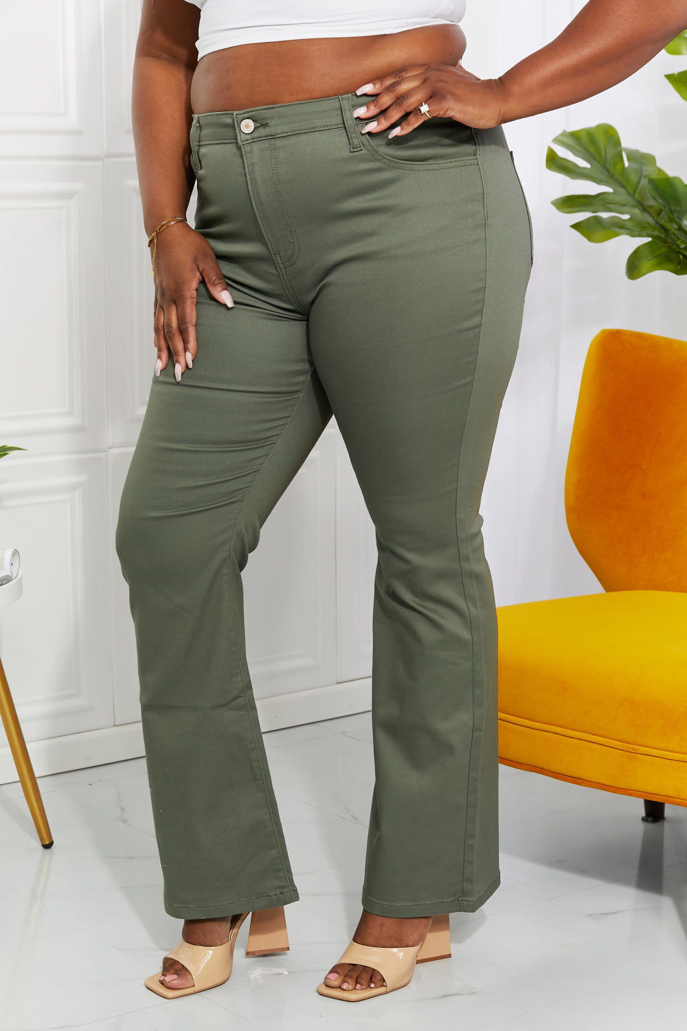 Olive High-Rise Bootcut Jeans