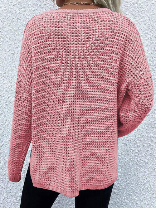 Notched Long Sleeve Sweater with Pocket